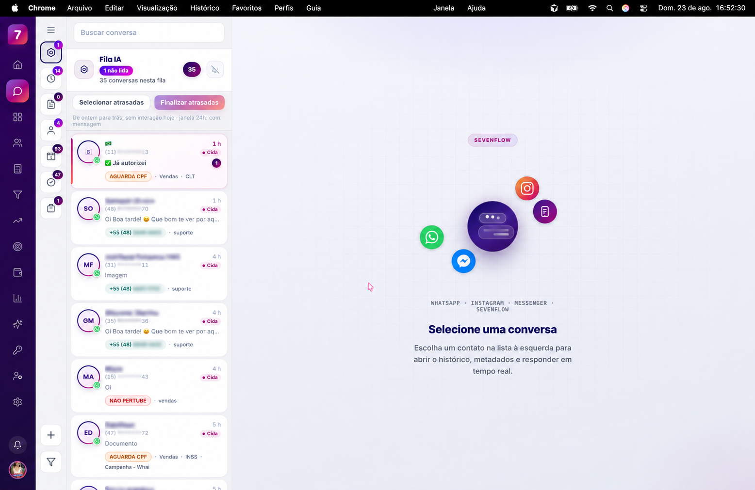 Inbox SevenFlow: conversas, atendimento e CRM